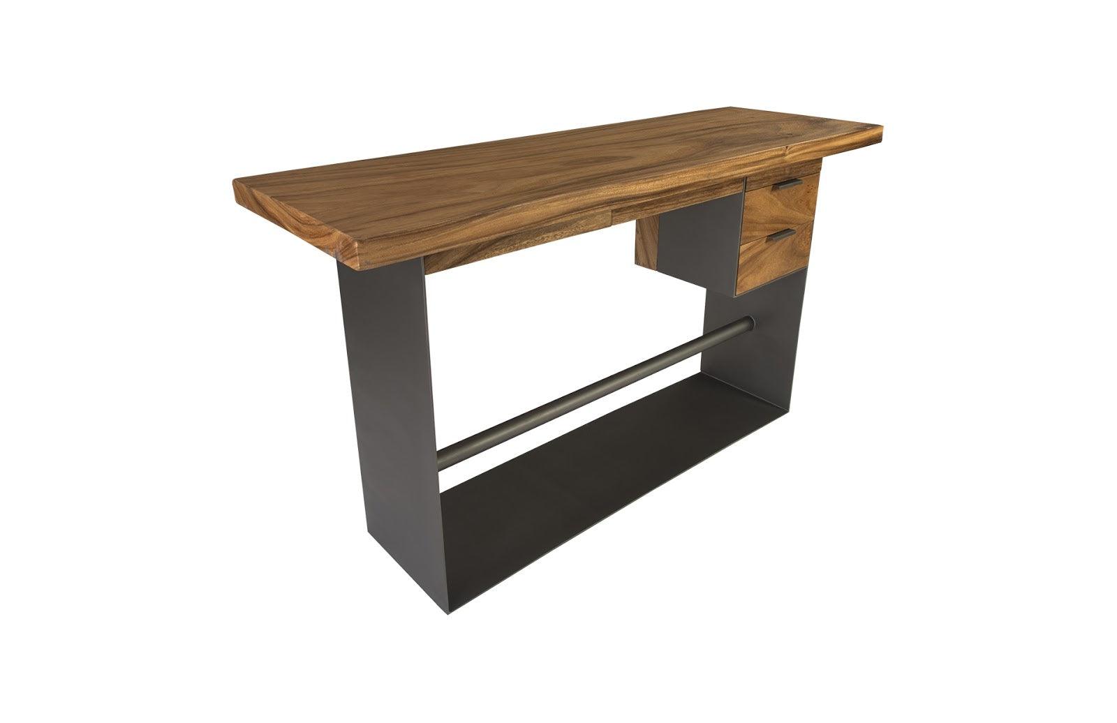 Phillips Collection Iron Frame Standing Desk with Drawers, Chamcha Wood, Natural, Bar Height DESKS