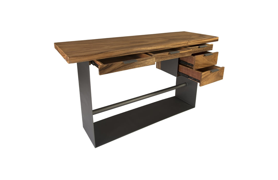 Iron Frame Standing Desk with Drawers, Chamcha Wood, Natural, Bar Height - Phillips Collection - AmericanHomeFurniture
