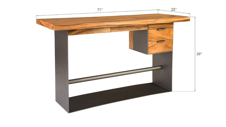 Iron Frame Standing Desk with Drawers, Chamcha Wood, Natural, Bar Height - Phillips Collection - AmericanHomeFurniture