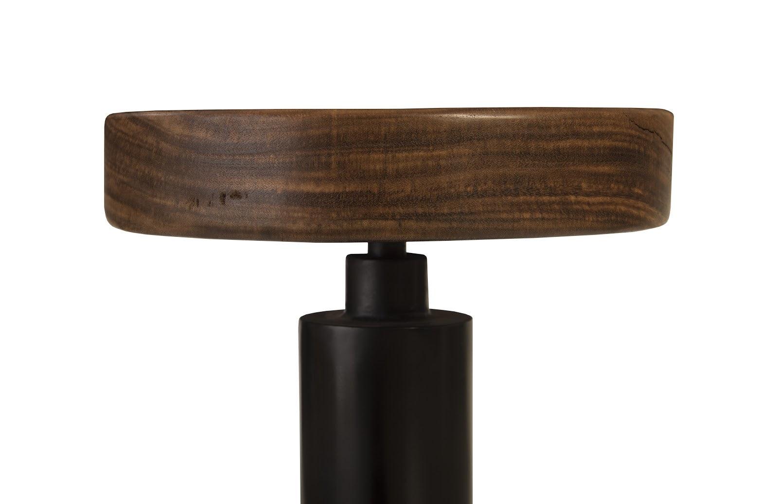 Phillips Collection Black Iron Bar Stool, Swivel Seat, Chamcha Wood, Natural BAR STOOLS + COUNTER STOOLS