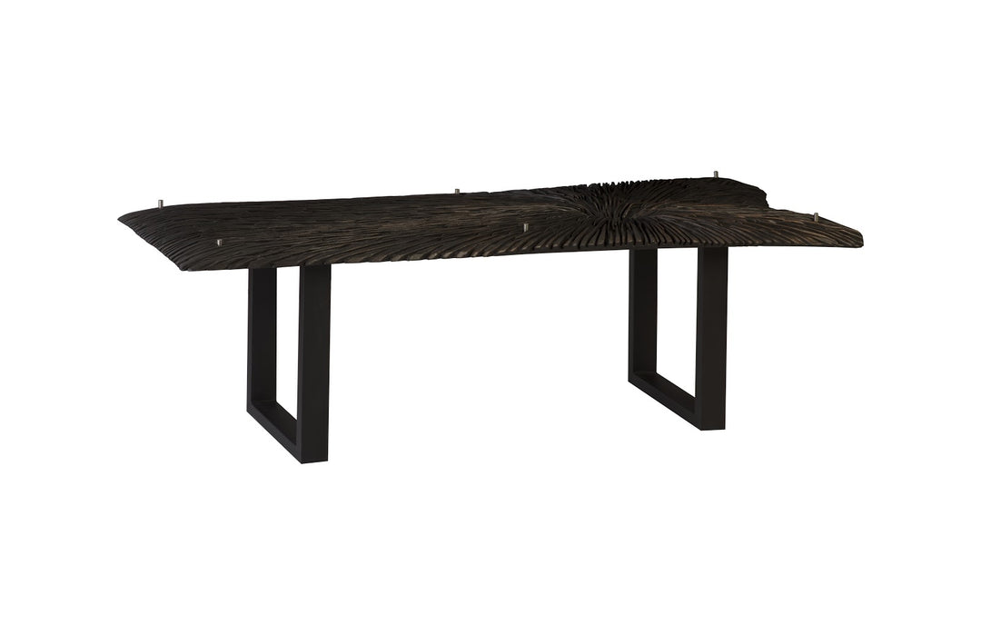 Chainsaw Dining Table with Glass, Burnt Black, Black Iron U Legs - Phillips Collection - AmericanHomeFurniture