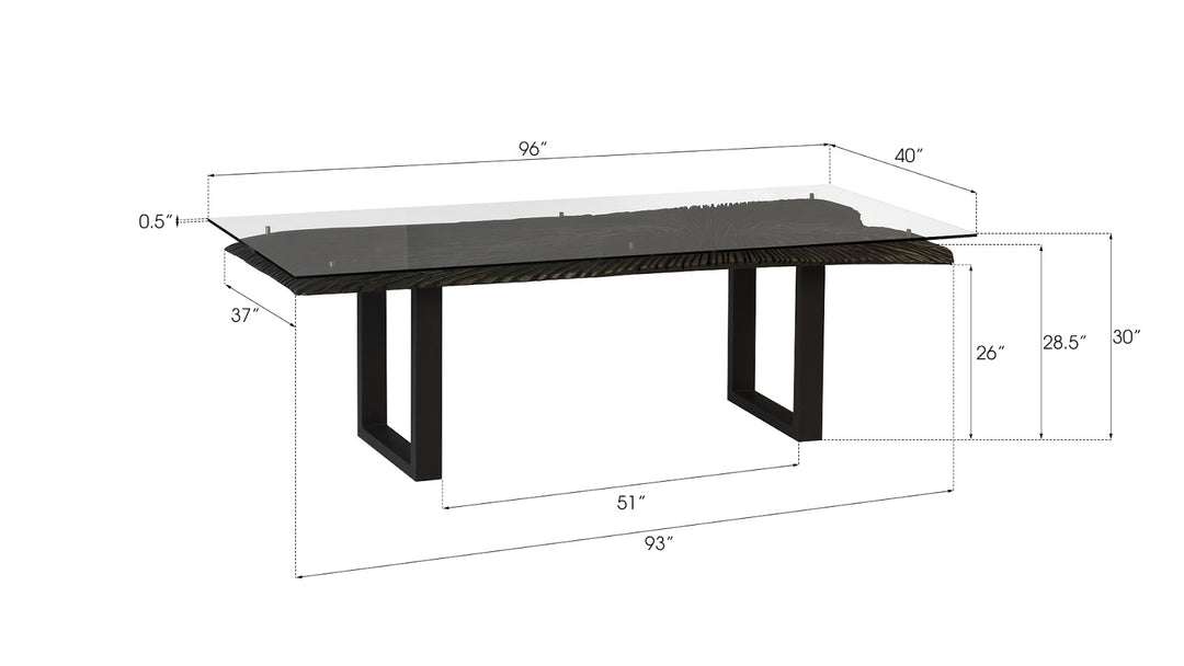 Chainsaw Dining Table with Glass, Burnt Black, Black Iron U Legs - Phillips Collection - AmericanHomeFurniture