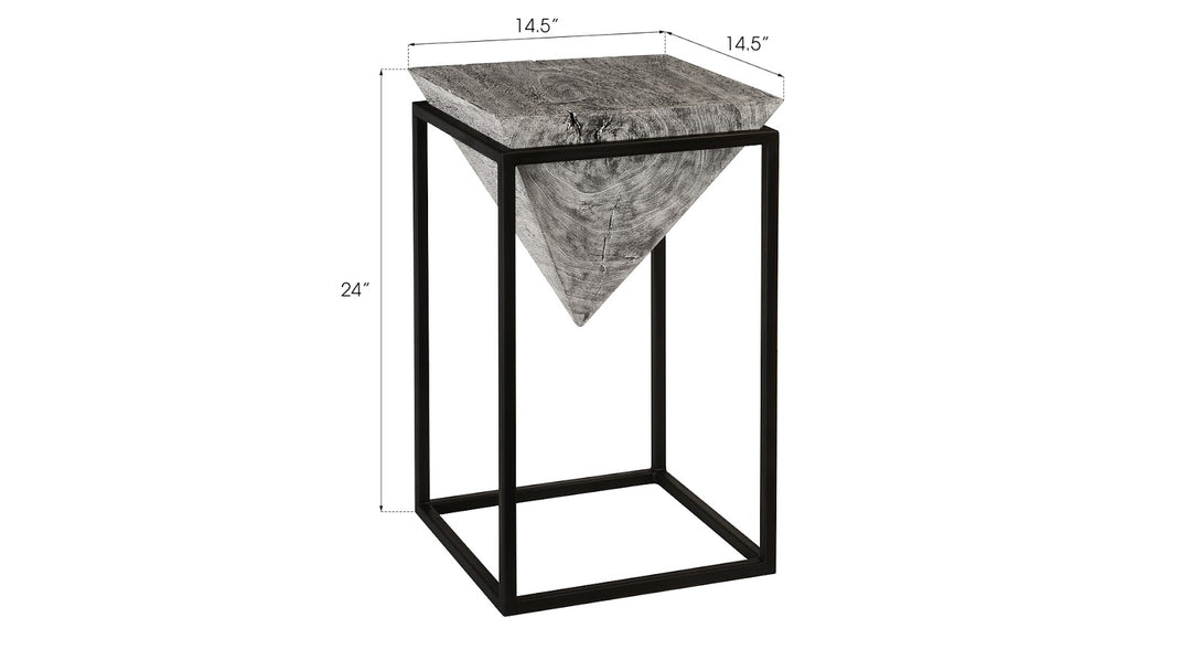 Inverted Pyramid Side Table, Gray Stone, Wood/Metal, Black, LG - Phillips Collection - AmericanHomeFurniture