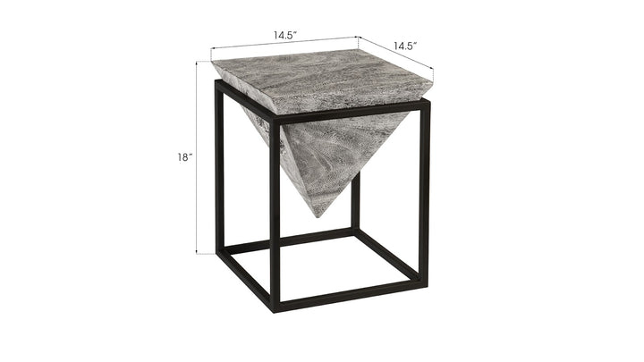 Inverted Pyramid Side Table, Gray Stone, Wood/Metal, Black, SM - Phillips Collection - AmericanHomeFurniture