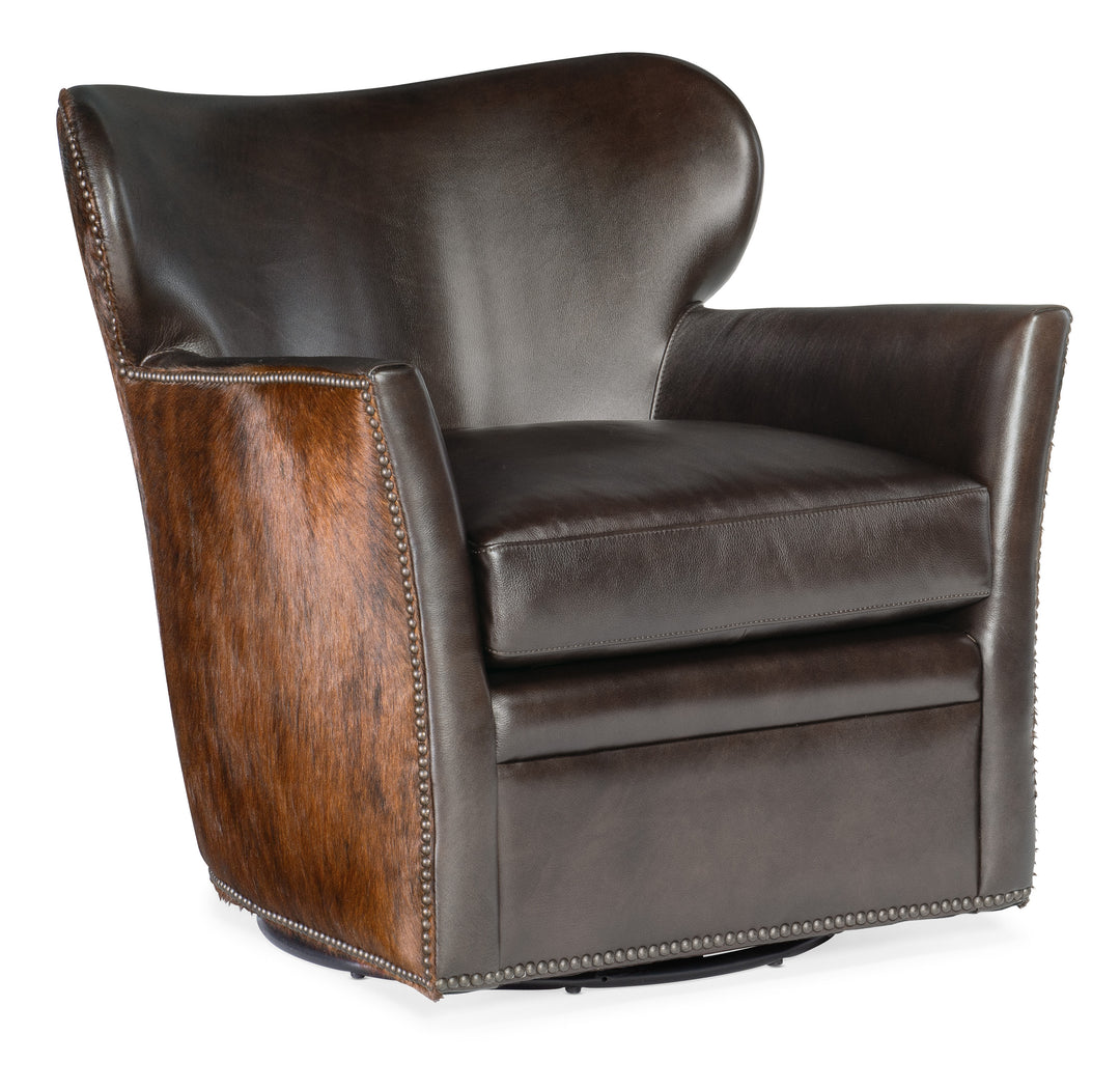 American Home Furniture | Hooker Furniture - Kato Leather Swivel Chair with Dark HOH