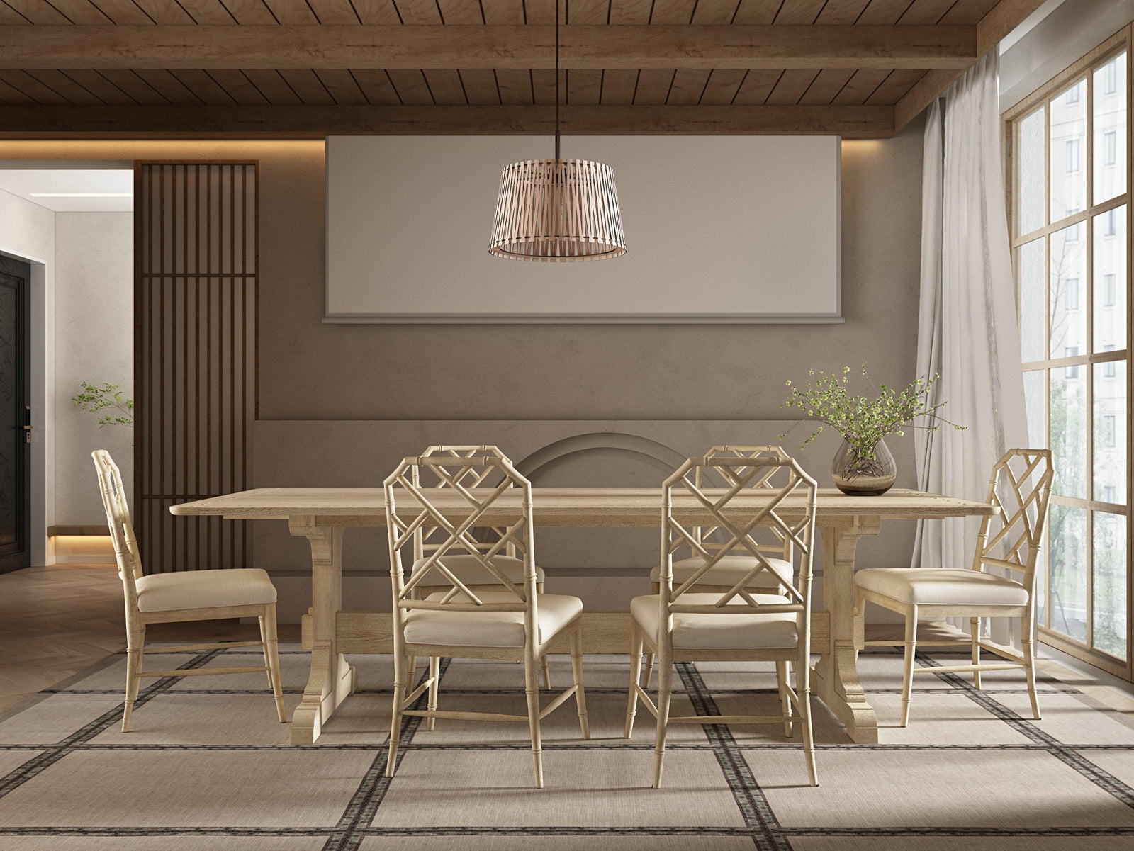 Jonathan Charles Timeless Epoch Trestle Dining Table in Stripped Oak DINING TABLES